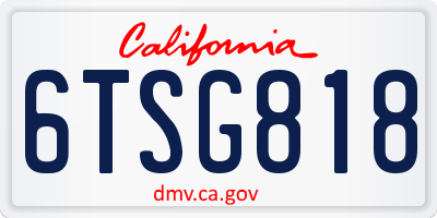 CA license plate 6TSG818