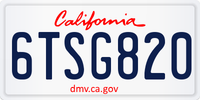 CA license plate 6TSG820