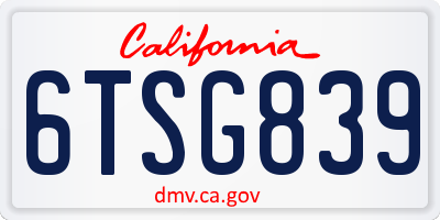 CA license plate 6TSG839