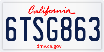 CA license plate 6TSG863