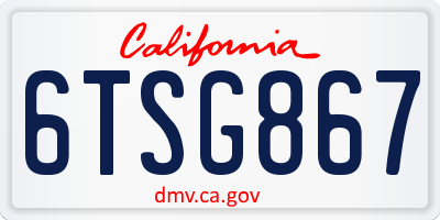 CA license plate 6TSG867