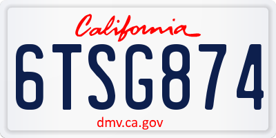 CA license plate 6TSG874
