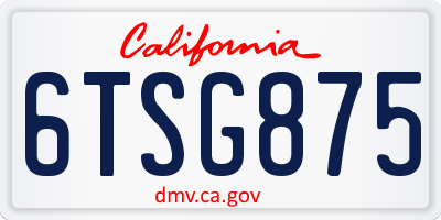 CA license plate 6TSG875