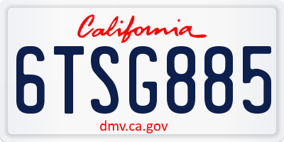 CA license plate 6TSG885