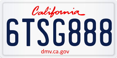 CA license plate 6TSG888