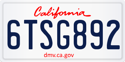 CA license plate 6TSG892