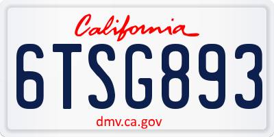 CA license plate 6TSG893