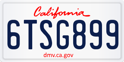 CA license plate 6TSG899