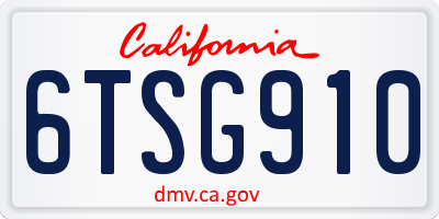 CA license plate 6TSG910
