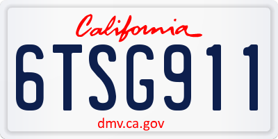 CA license plate 6TSG911