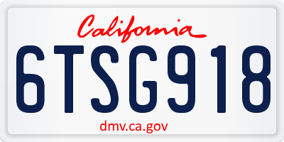 CA license plate 6TSG918