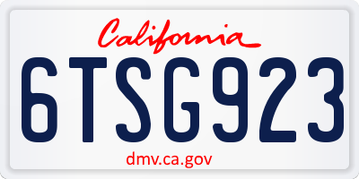 CA license plate 6TSG923