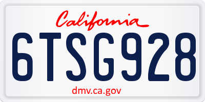 CA license plate 6TSG928