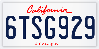 CA license plate 6TSG929