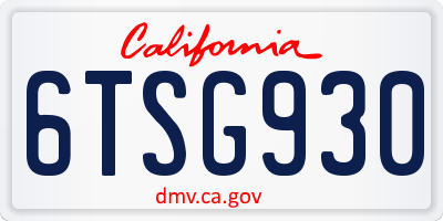 CA license plate 6TSG930