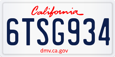 CA license plate 6TSG934