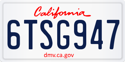 CA license plate 6TSG947