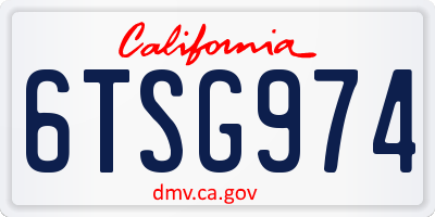 CA license plate 6TSG974
