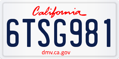 CA license plate 6TSG981