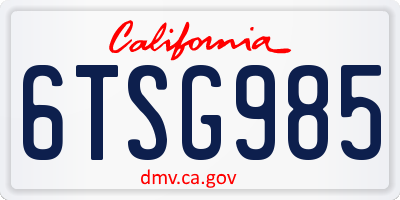 CA license plate 6TSG985