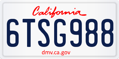 CA license plate 6TSG988