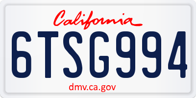 CA license plate 6TSG994