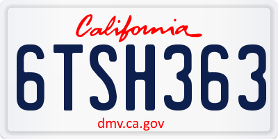 CA license plate 6TSH363