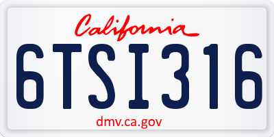 CA license plate 6TSI316
