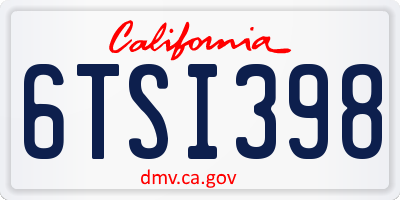 CA license plate 6TSI398