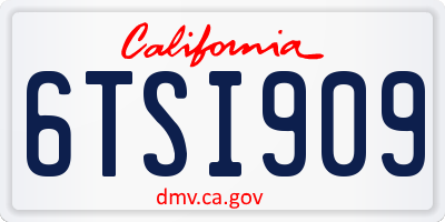 CA license plate 6TSI909