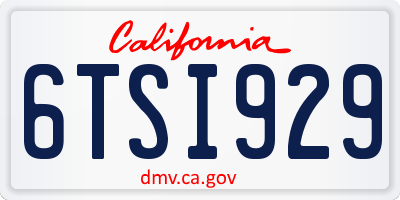 CA license plate 6TSI929