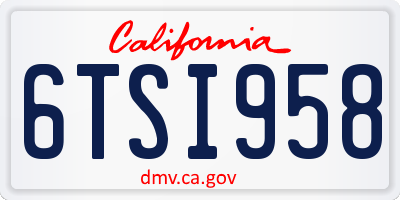 CA license plate 6TSI958