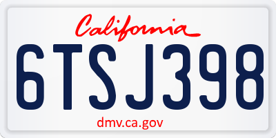 CA license plate 6TSJ398