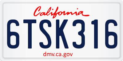CA license plate 6TSK316
