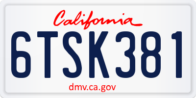 CA license plate 6TSK381