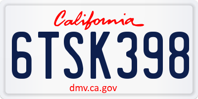 CA license plate 6TSK398