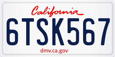 CA license plate 6TSK567