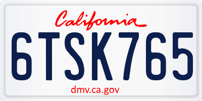 CA license plate 6TSK765