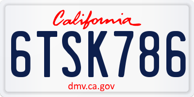 CA license plate 6TSK786