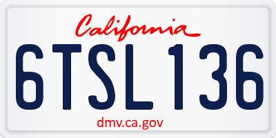 CA license plate 6TSL136