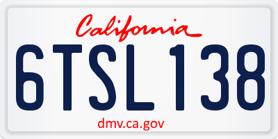 CA license plate 6TSL138