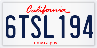 CA license plate 6TSL194