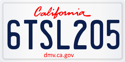 CA license plate 6TSL205