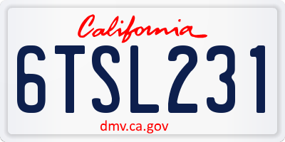 CA license plate 6TSL231