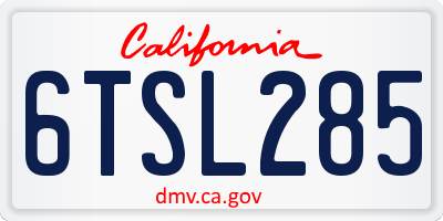 CA license plate 6TSL285