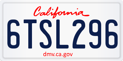 CA license plate 6TSL296