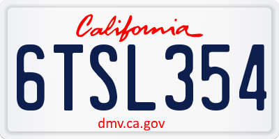 CA license plate 6TSL354