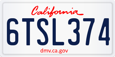 CA license plate 6TSL374
