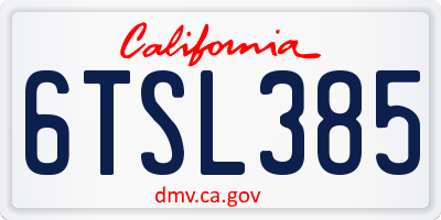CA license plate 6TSL385