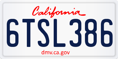 CA license plate 6TSL386